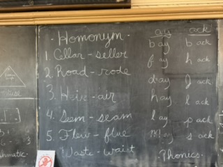 Homonyms lesson on the blackboard