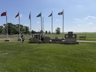 State flags outside Golden Spike Tower