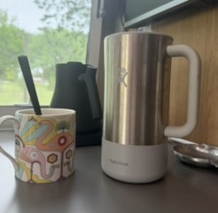 Val's coffee setup in the Airstream