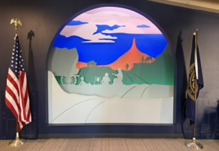 Welcome mural inside the Chimney Rock Museum