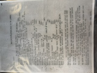 Price list in the general store