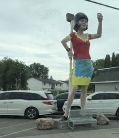 Statue seen from the passenger seat in Blackfoot