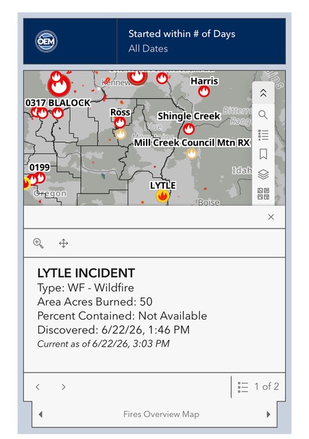 Smoke from grass fire near Vale Oregon