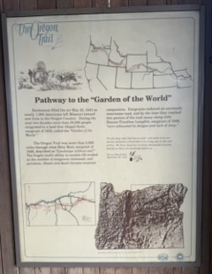 Oregon Trail rest stop sign about the Columbia Plateau