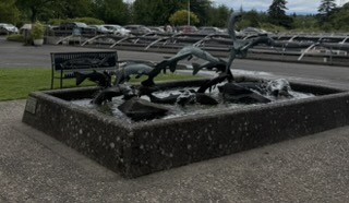 Bronze fish fountain at the Columbia River fish hatchery