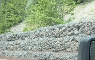 Rock retaining wall along the highway near Mt Hood