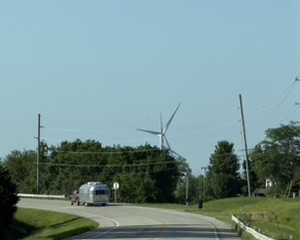Wind turbines stretching across the horizon